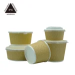 Good Hot Insulation Korean and Japanese Food Take Away  Ripple Paper Bowl with Plastic Lids - Imagen 3