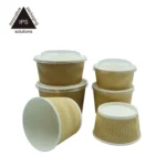 Good Hot Insulation Korean and Japanese Food Take Away  Ripple Paper Bowl with Plastic Lids - Imagen 4