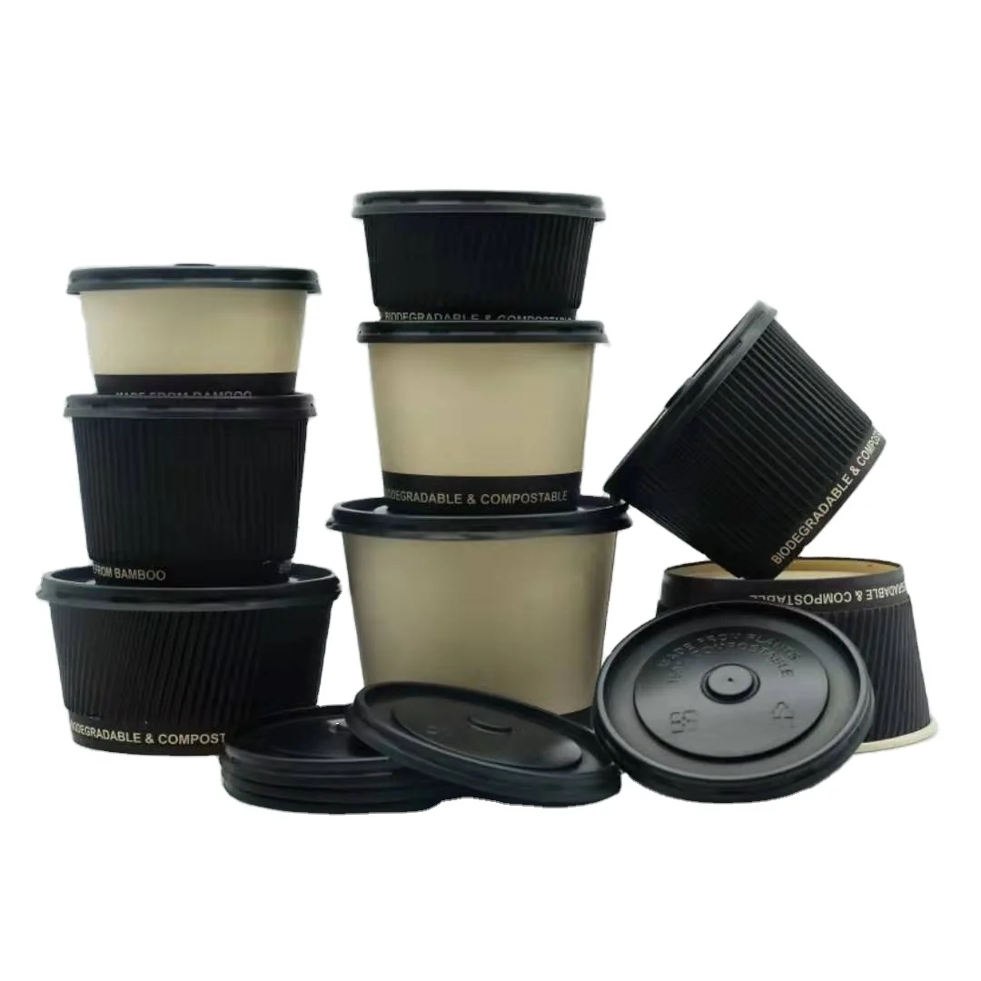 H6e679183affa487faf2330038f92199eS.webp Zeroleak Paper Bowl Cake Packaging Corrugated Paper Cupcake Paper for Street Free Design Single Wall and Ripple Wall Black - Image 1