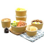Fashion Big Straight Ripple Wall Food Grade Kraft Pizza Bowl with Moisture Proof PP Lids