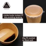 Free Disposal Take Out Kraft Paper Bowl Aquous Coating Plastic with Plastic Lids Top Diameter 220mm Craft Paper Disposable - Image 6
