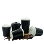 Plastic Free Aqueous Coating Flexio Printing Embossed Black Triple Wall Double Base Coffee Paper Cup