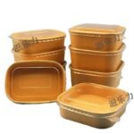 Eco Friendly Packaging 500ml 1400ml Takeaway Takeout White Kraft Square Salad Bowls Paper Food Container With Lid