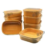 Eco Friendly Packaging 500ml 1400ml Takeaway Takeout White Kraft Square Salad Bowls Paper Food Container With Lid