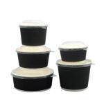 Good Hot Insulation Korean and Japanese Food Take Away  Ripple Paper Bowl with Plastic Lids