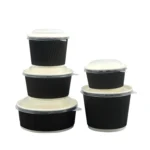 Good Hot Insulation Korean and Japanese Food Take Away  Ripple Paper Bowl with Plastic Lids